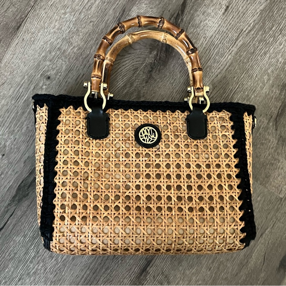 LILLY PULITZER MINI GREYDON CANE TOTE *ONYX* NATURAL BAMBOO